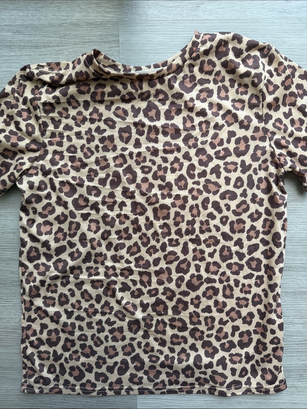 SHEIN Beige and Brown Leopard Print Short Sleeve Tee